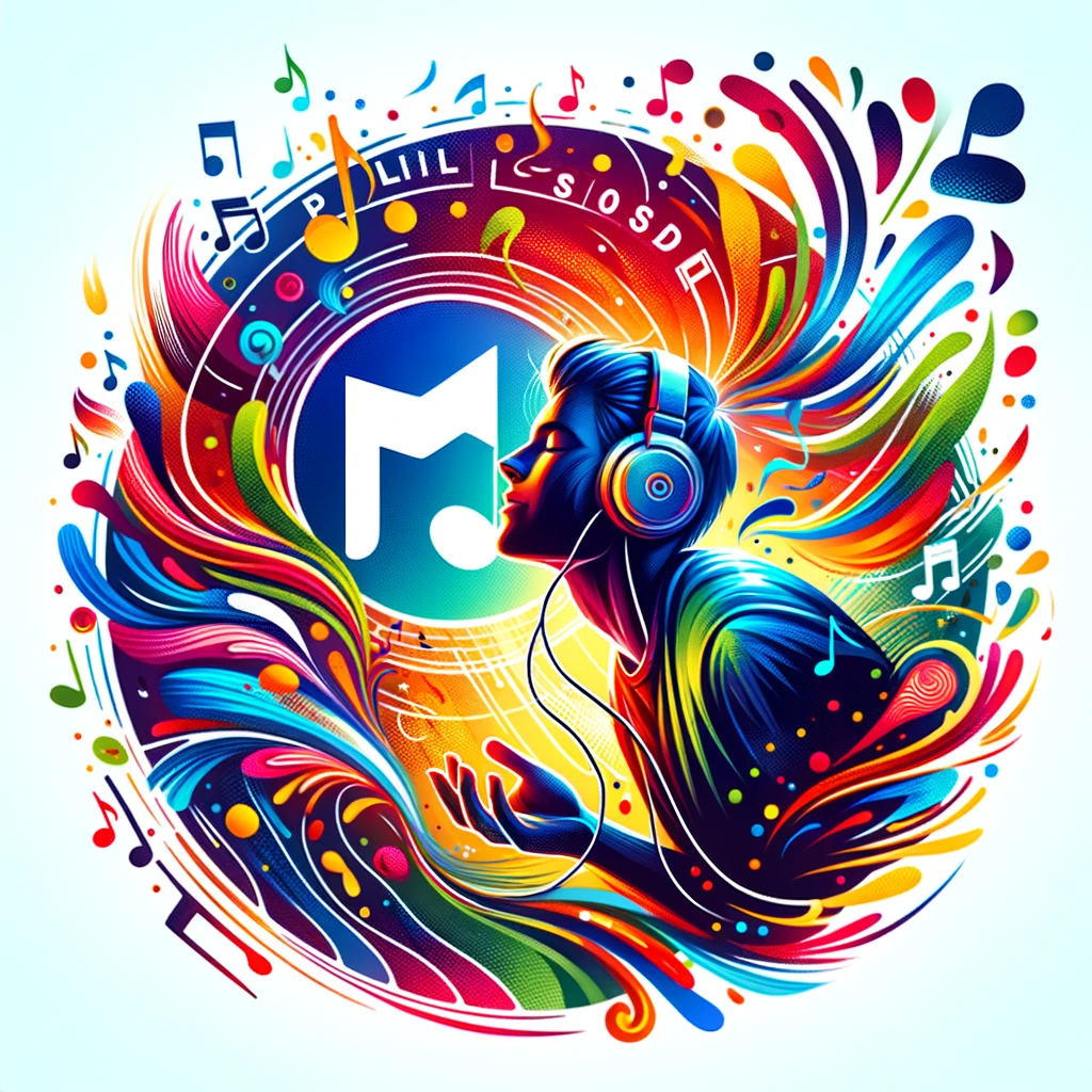 A-vibrant-digital-illustration-of-a-person-enjoying-music-through-headphones-with-the-logo-of-PlaylistSound-displayed-prominently-in-the-background