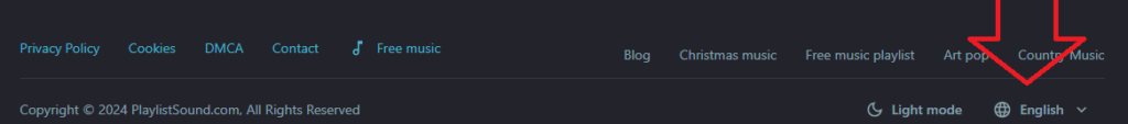 PlaylistSound.com language change footer